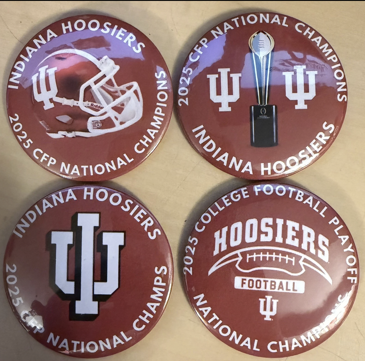 Indiana Hoosiers CFP National Championship buttons ( 3”, 4 designs)
