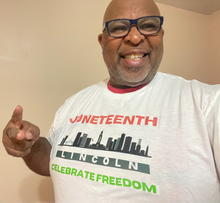 Load image into Gallery viewer, Juneteenth Tshirt - Lincoln Skyline
