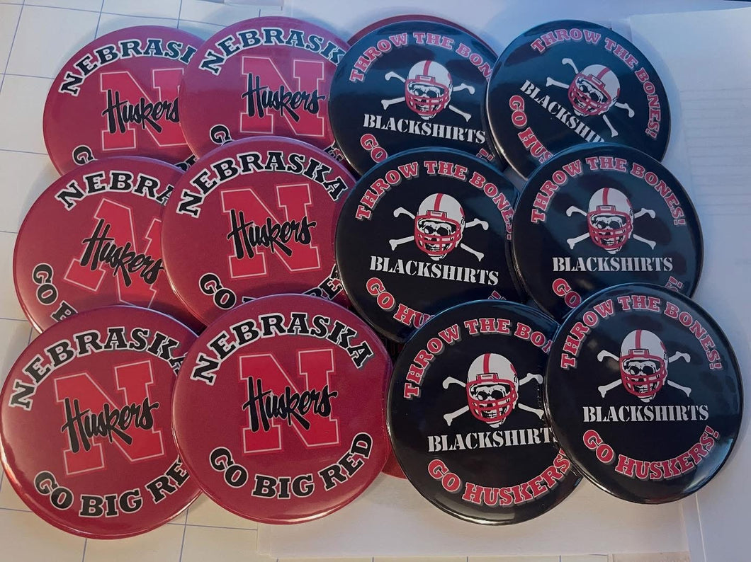 GO BIG RED 3” PINBACK BUTTONS (six in the set)