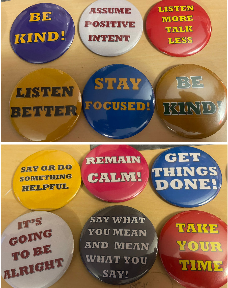 Office Reminders (Full set of 3 inch full color buttons, 12 powerful messages)